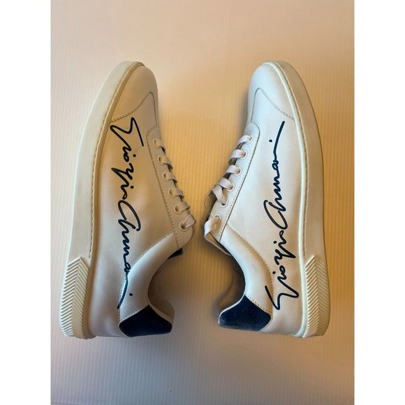 Giorgio Armani White Leather Sneakers Blue Signature, Size 7 (US) 37 (EU), NWOB! - Picture 8 of 10